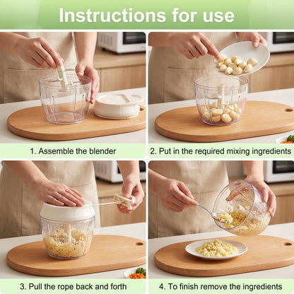 M Buder Garlic Chopper, 250ml Manual Food Processor, Mini Food Chopper for Ginger, Chili, Fruit, Meat, 304 Stainless Steel Blade