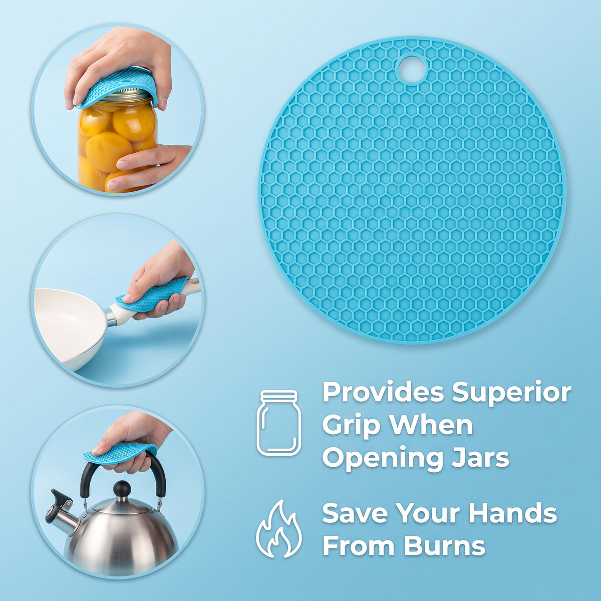 M Buder Jar Opener Set for Weak Hands, 5-in-1 Multi-Function Bottle Opener and Lid Opener for Seniors with Arthritis, Non-Slip Silicone Gripper Pad, Blue