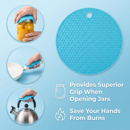 M Buder Jar Opener Set for Weak Hands, 5-in-1 Multi-Function Bottle Opener and Lid Opener for Seniors with Arthritis, Non-Slip Silicone Gripper Pad, Blue