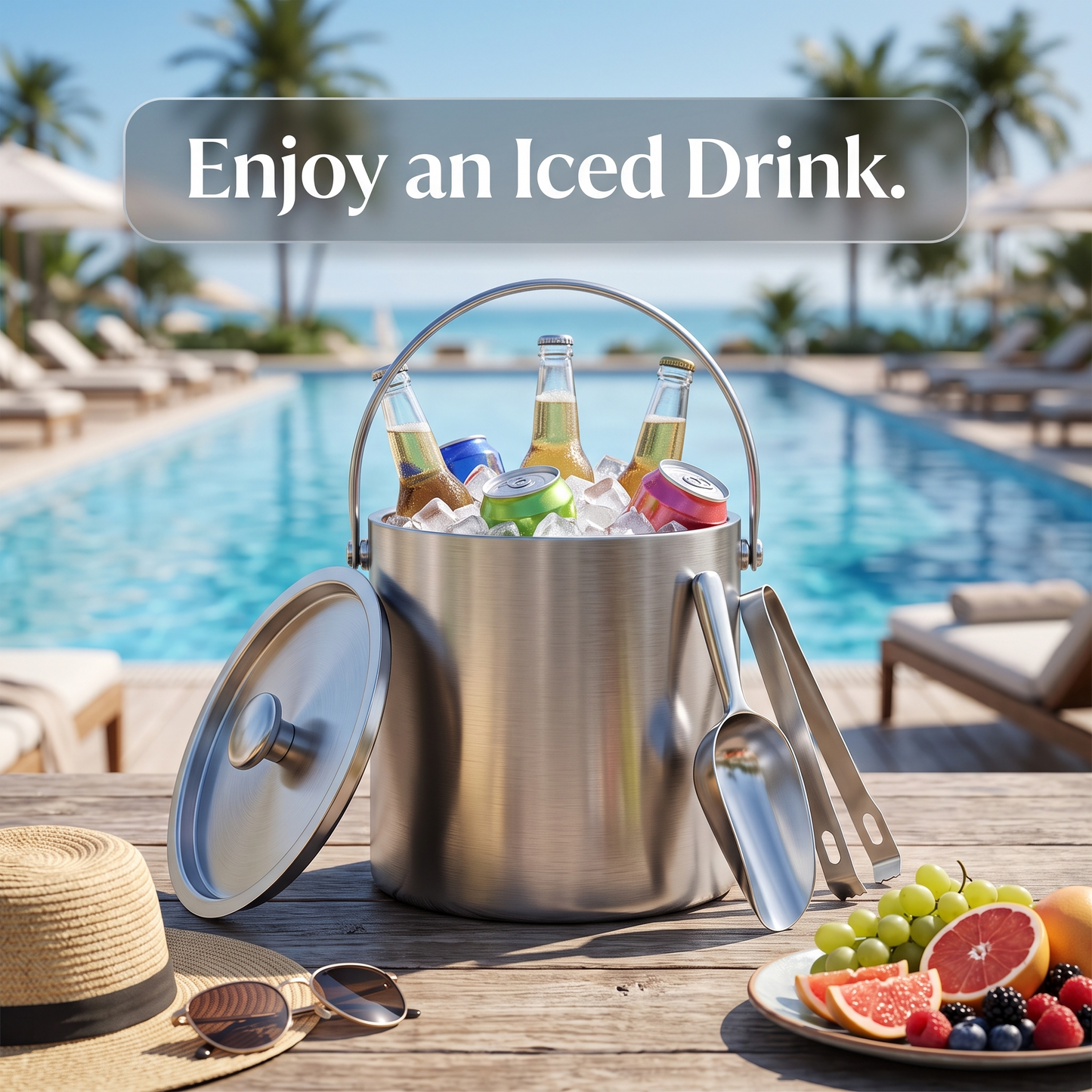 M Buder 3L Double Wall Ice Bucket, Stainless Steel Insulated Ice Bucket with Lid, Scoop for Parties & Cocktail Bar, Ideal for Gift