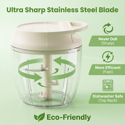 M Buder Garlic Chopper, 250ml Manual Food Processor, Mini Food Chopper for Ginger, Chili, Fruit, Meat, 304 Stainless Steel Blade