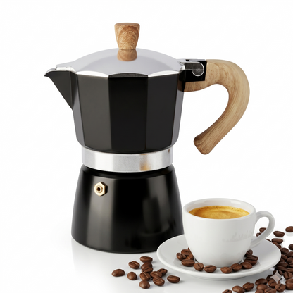 M Buder 6 Cup Moka Pot, Stovetop Espresso Pots, Italian Coffee Maker, 10oz Moka Express for Camping, Aluminium, Beige