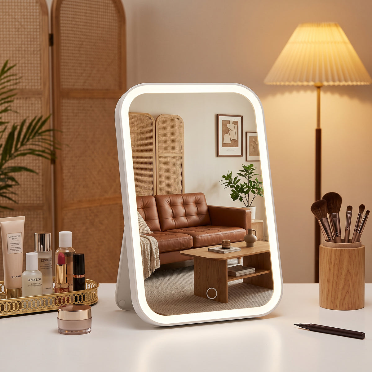 Bokyan LED Makeup Mirror, Touch Control Vanity Mirror with Lights, 90°Rotation Stand, 3 Lighting Modes, White