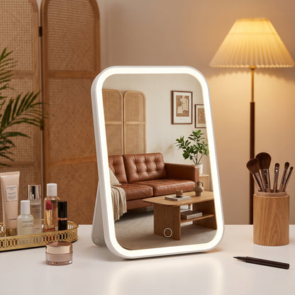 Bokyan LED Makeup Mirror, Touch Control Vanity Mirror with Lights, 90°Rotation Stand, 3 Lighting Modes, White
