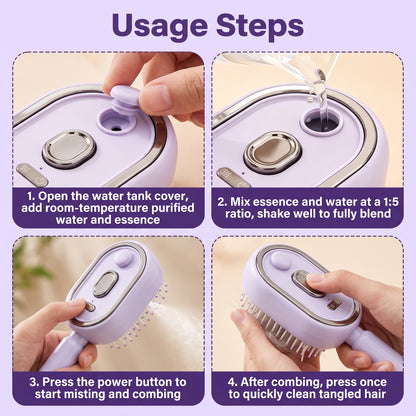 BOKYAN Electric Spray Air Cushion Massage Comb, 3-in-1 Electric Spray Massage Comb, Electric Steam Brush with Red Light Therapy, Fine Mist Spray, Retractable Design for Hair Care
