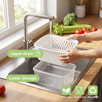 M Buder Fruit Storage Containers for Fridge, 3 PCS Leakproof Food Storage Containers with Removable Colander, Produce Containers keep Fruits, Vegetables, Snacks and Food Fresh Longer