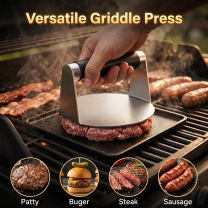 M Buder Burger Press 5.6 Inch - Stainless Steel Burger Smasher Tool, Nonstick Grill Press with Anti-Scald Handle for Griddle, Barbecue, Steak and Sandwich