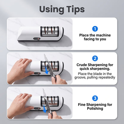 M Buder Electric Knife Sharpener, 2 Settings Knife Sharpener of Coarse Sharpening Fine Polishing with Non-Slip Base for Kitchen Knives, Scissors