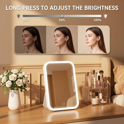Bokyan LED Makeup Mirror, Touch Control Vanity Mirror with Lights, 90°Rotation Stand, 3 Lighting Modes, White