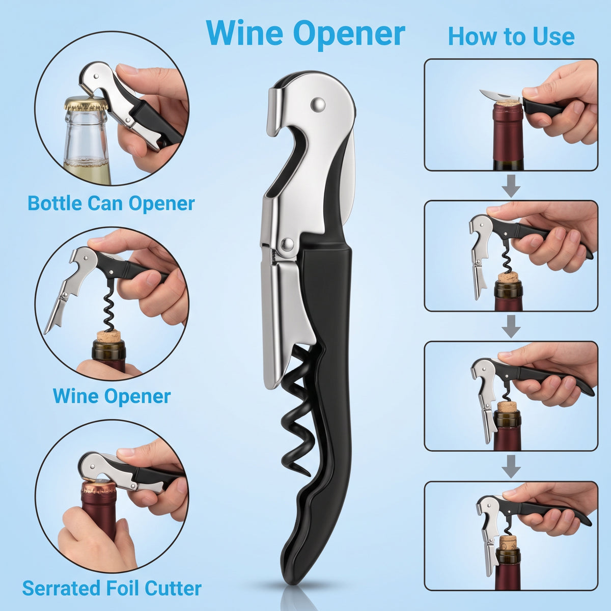 M Buder Jar Opener Set for Weak Hands, 5-in-1 Multi-Function Bottle Opener and Lid Opener for Seniors with Arthritis, Non-Slip Silicone Gripper Pad, Blue