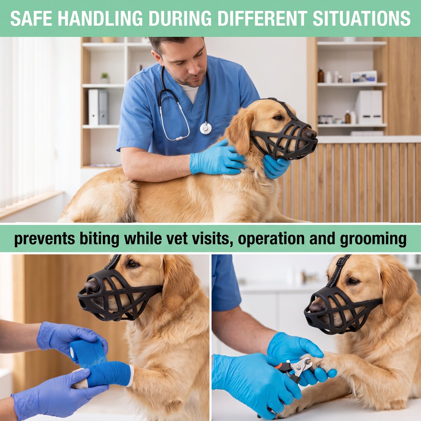 Tolobeve XL Dog Basket Muzzle, Anti-Bite & Chew TPE Mouth Cover, Breathable Grid Allows Drinking