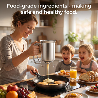 M Buder Pancake Batter Dispenser, Stainless Steel Handheld Baking Batter Funnel with Stand for Pancakes, Cupcakes, Baked Goods