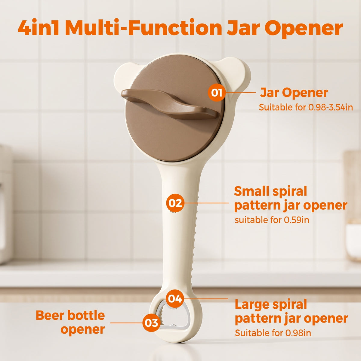 M Buder Jar Opener for Seniors, 4-in-1 Adjustable Bottle Opener with Non-Slip Grip for Jars, Bottles and Beer Caps, Suitable Lid Opener for Arthritis and Weak Hands