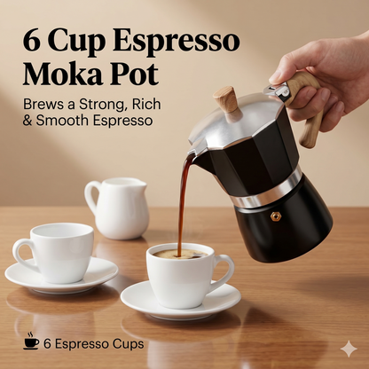 M Buder 6 Cup Moka Pot, Stovetop Espresso Pots, Italian Coffee Maker, 10oz Moka Express for Camping, Aluminium, Beige
