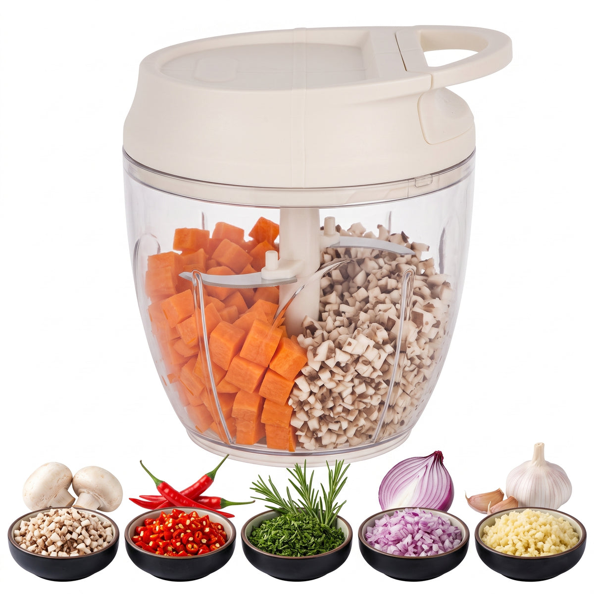 M Buder Garlic Chopper, 250ml Manual Food Processor, Mini Food Chopper for Ginger, Chili, Fruit, Meat, 304 Stainless Steel Blade