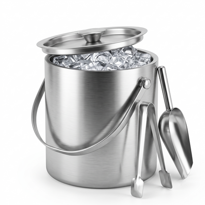 M Buder 3L Double Wall Ice Bucket, Stainless Steel Insulated Ice Bucket with Lid, Scoop for Parties & Cocktail Bar, Ideal for Gift
