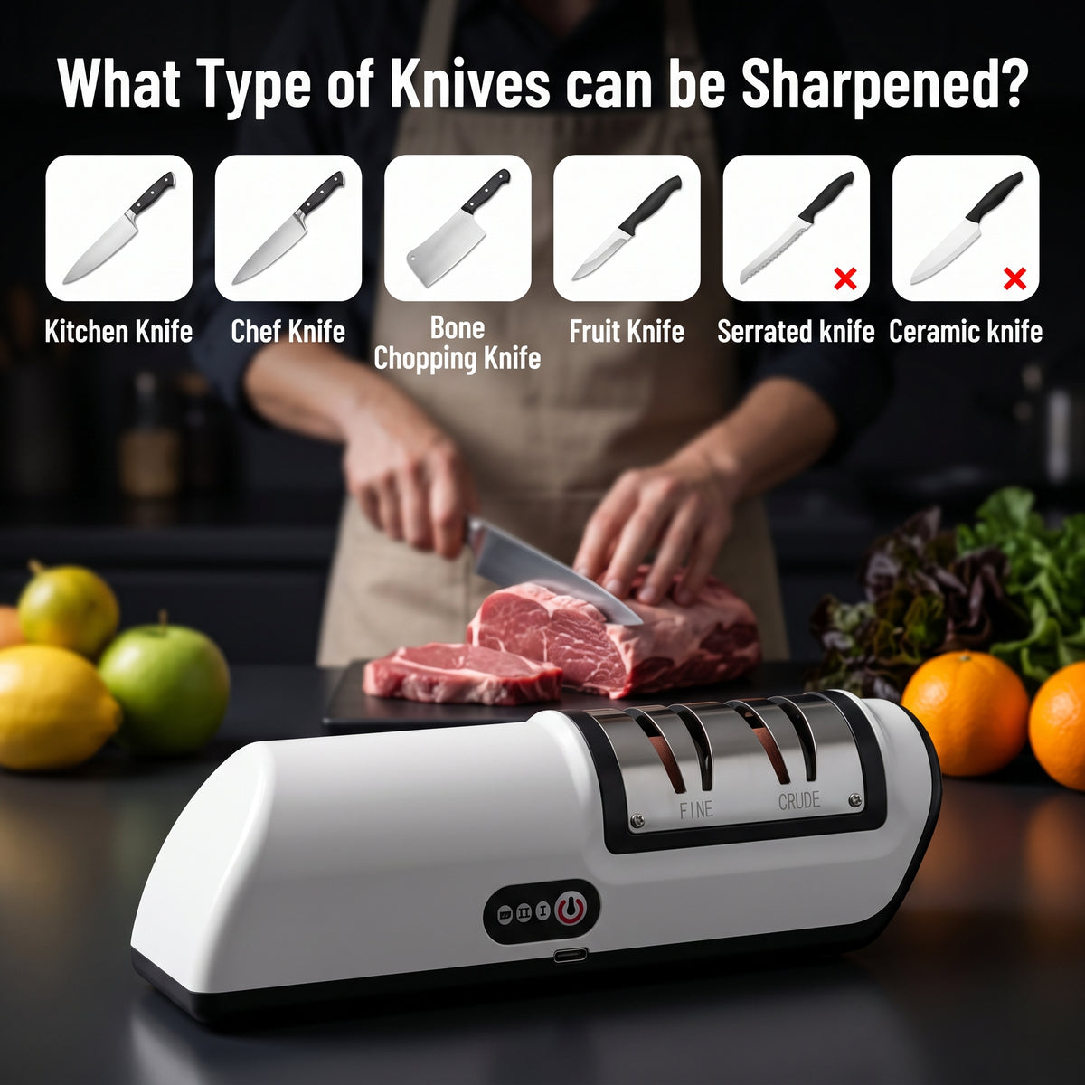M Buder Electric Knife Sharpener, 2 Settings Knife Sharpener of Coarse Sharpening Fine Polishing with Non-Slip Base for Kitchen Knives, Scissors
