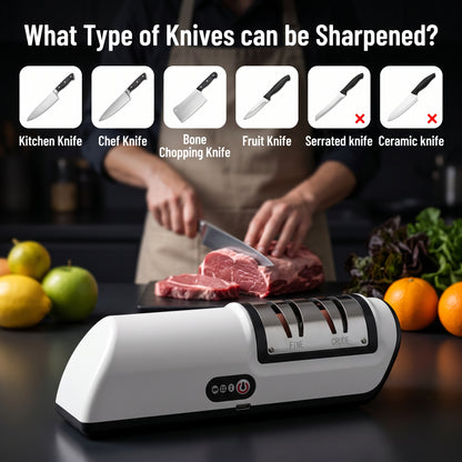 M Buder Electric Knife Sharpener, 2 Settings Knife Sharpener of Coarse Sharpening Fine Polishing with Non-Slip Base for Kitchen Knives, Scissors