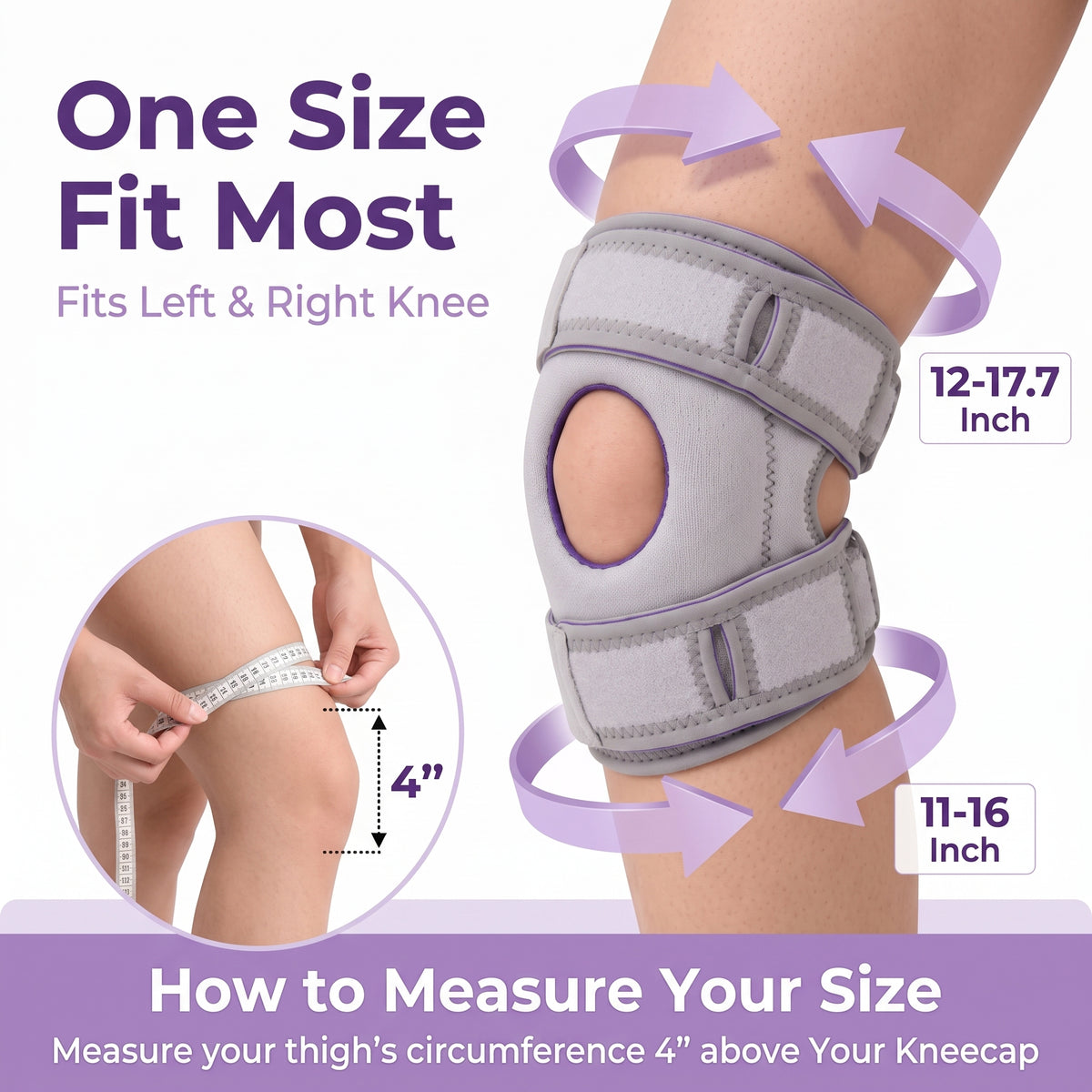 Bokyan Knee Brace, Adjustable Knee Braces Support with Patella Gel Pad & Side Stabilizers, Knee Support Sleeve for Meniscus Tear, Arthritis and Pain Relief, Men & Women