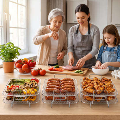 M Buder Dual-Layer Air Fryer Rack, Stackable Dehydrator Air Fryer Basket with Support Legs, Stainless Steel Air Fryer Accessories for Baking Roasting, Oven & Dishwasher Safe