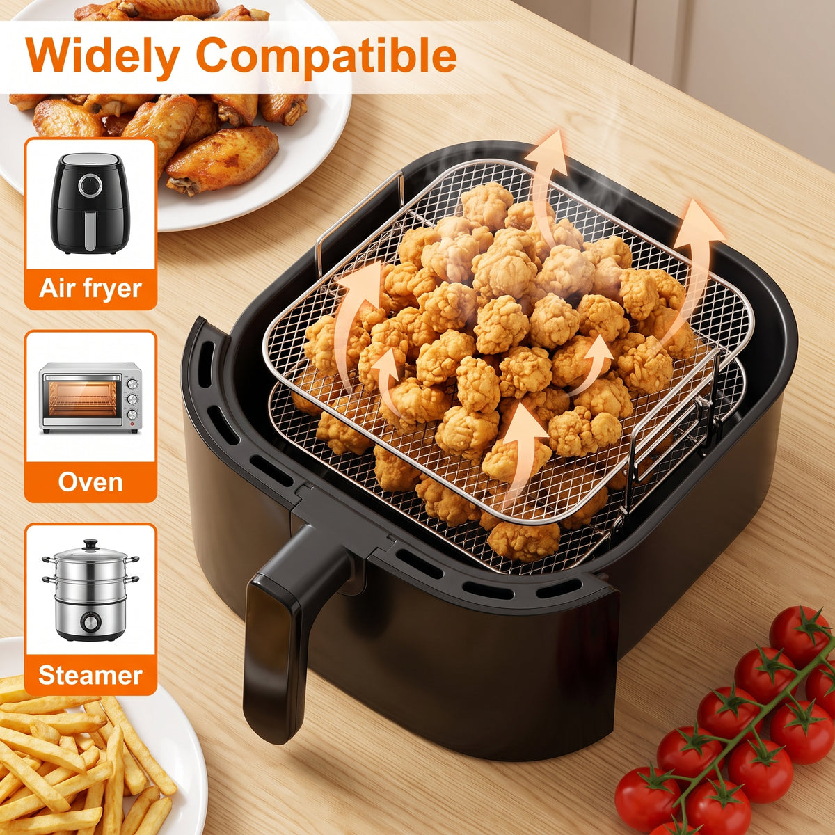 M Buder Dual-Layer Air Fryer Rack, Stackable Dehydrator Air Fryer Basket with Support Legs, Stainless Steel Air Fryer Accessories for Baking Roasting, Oven & Dishwasher Safe