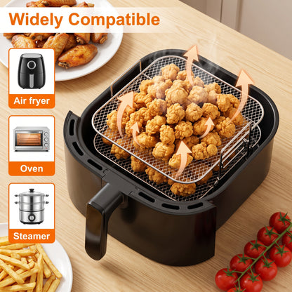 M Buder Dual-Layer Air Fryer Rack, Stackable Dehydrator Air Fryer Basket with Support Legs, Stainless Steel Air Fryer Accessories for Baking Roasting, Oven & Dishwasher Safe