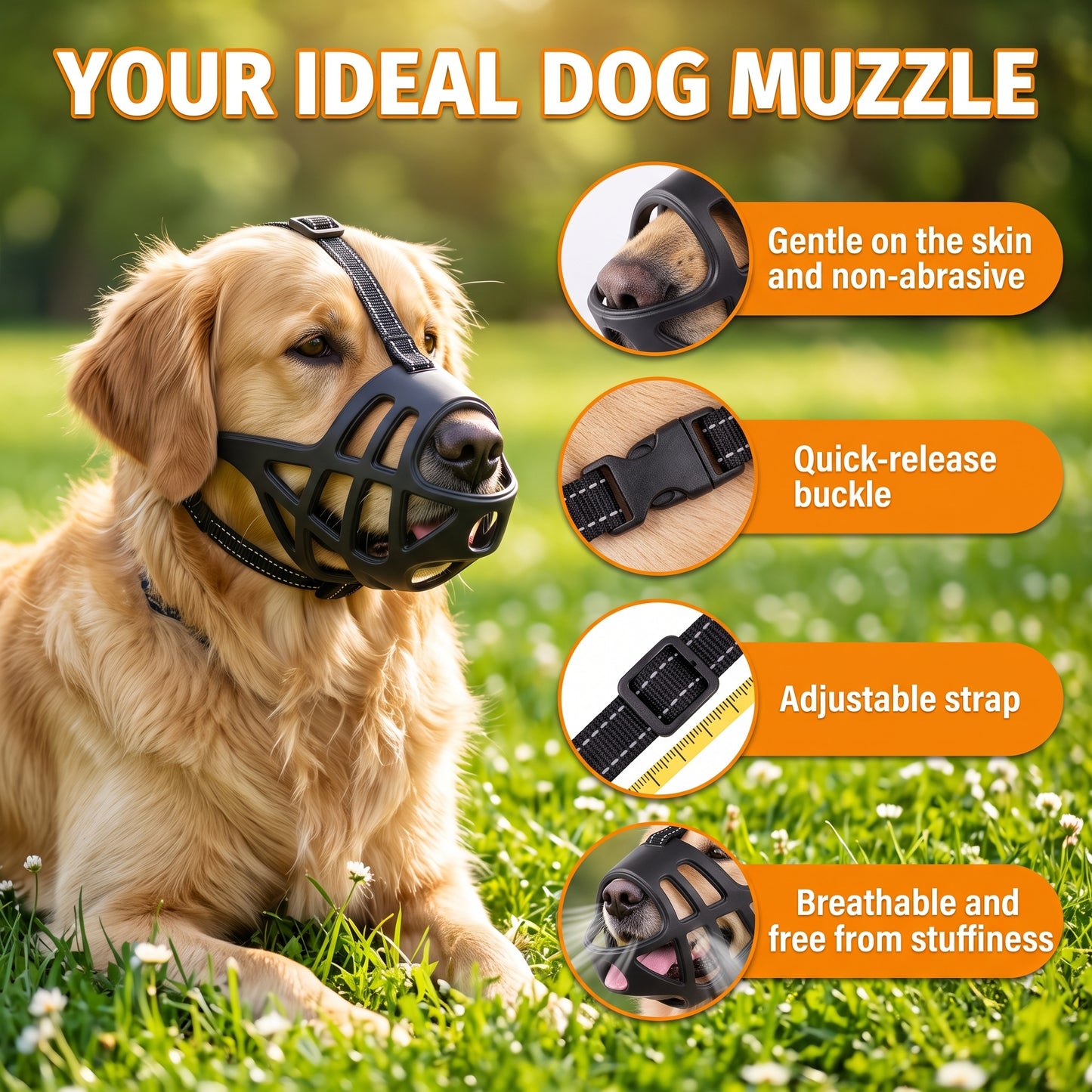 Tolobeve XL Dog Basket Muzzle, Anti-Bite & Chew TPE Mouth Cover, Breathable Grid Allows Drinking