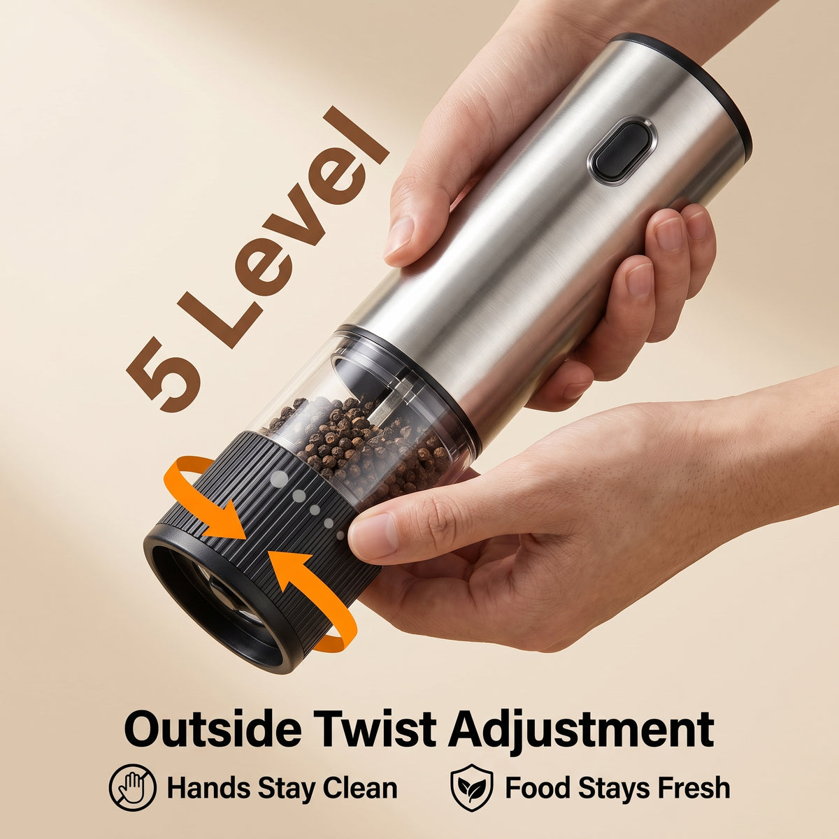 M Buder Electric Salt and Pepper Grinder Set, USB Charge Salt Grinder with Hold Stand, Pepper Mill Shakers Adjustable Coarseness Easy Filling, 2 Pack, Silver