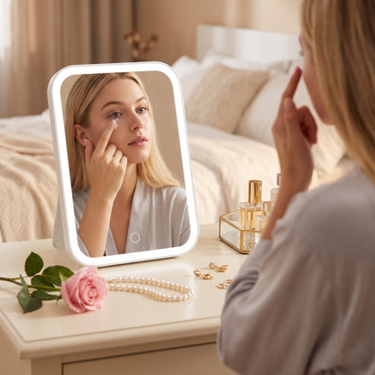 Bokyan LED Makeup Mirror, Touch Control Vanity Mirror with Lights, 90°Rotation Stand, 3 Lighting Modes, White
