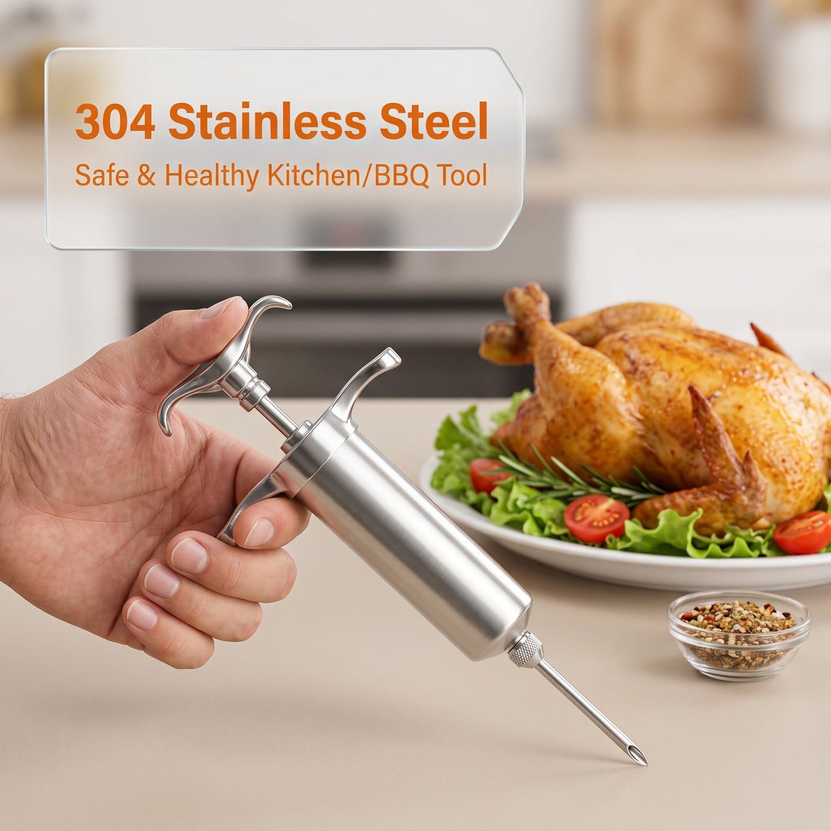 M Buder Stainless Steel Meat Injector Syringe Kit, Meat Injector with 3 Marinade Needles, Silicone & Cleaning brush, Injector Marinades for Meat, Turkey, Brisket