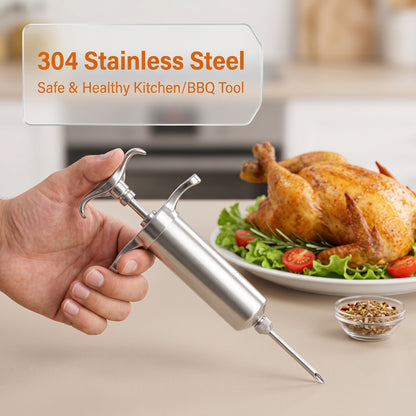 M Buder Stainless Steel Meat Injector Syringe Kit, Meat Injector with 3 Marinade Needles, Silicone & Cleaning brush, Injector Marinades for Meat, Turkey, Brisket
