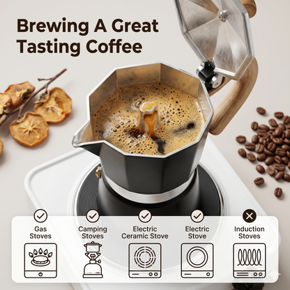 M Buder 6 Cup Moka Pot, Stovetop Espresso Pots, Italian Coffee Maker, 10oz Moka Express for Camping, Aluminium, Beige