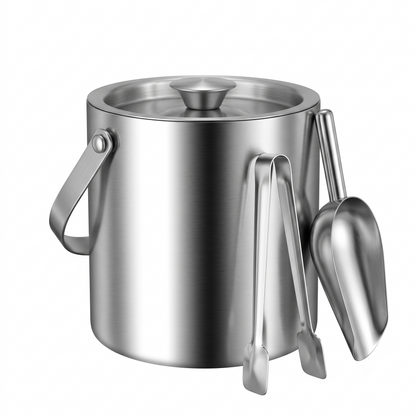 M Buder 3L Double Wall Ice Bucket, Stainless Steel Insulated Ice Bucket with Lid, Scoop for Parties & Cocktail Bar, Ideal for Gift