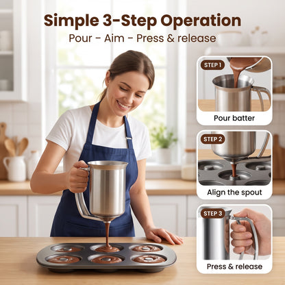 M Buder Pancake Batter Dispenser, Stainless Steel Handheld Baking Batter Funnel with Stand for Pancakes, Cupcakes, Baked Goods