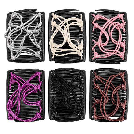 GigBu 6-Pack Magic Hair Combs for Women, Stretchy Double Comb Adjustable Clips, Multicolor, 2.9"
