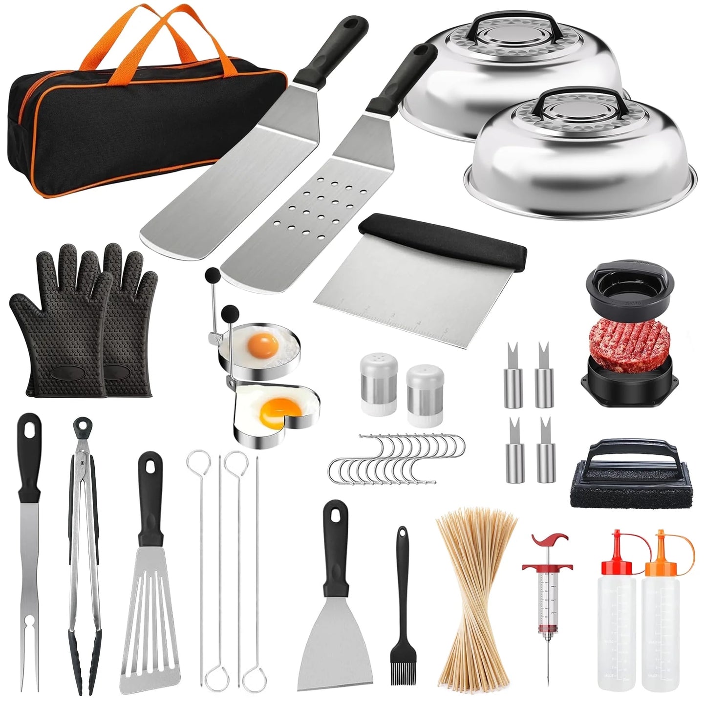 OHHANI GIidle accessory kit - spatula, barbecue brush, meat injector, etc. suitable for outdoor kitchen BBQ