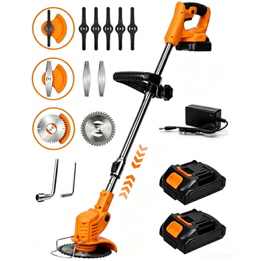 HOTREE 12-Inch 21V Cordless String Trimmer & Lawn Edger, 3-in-1 Lightweight Weed Eater with 2 Batteries (2.0Ah) & 3 Blade Types