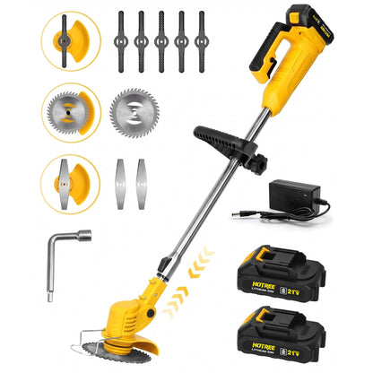HOTREE 21V Cordless Electric String Trimmer with 2×2.0Ah Batteries, 3 Functional Blades & Adjustable Handle-Weed Wacker Edger for Yard & Garden Maintenance