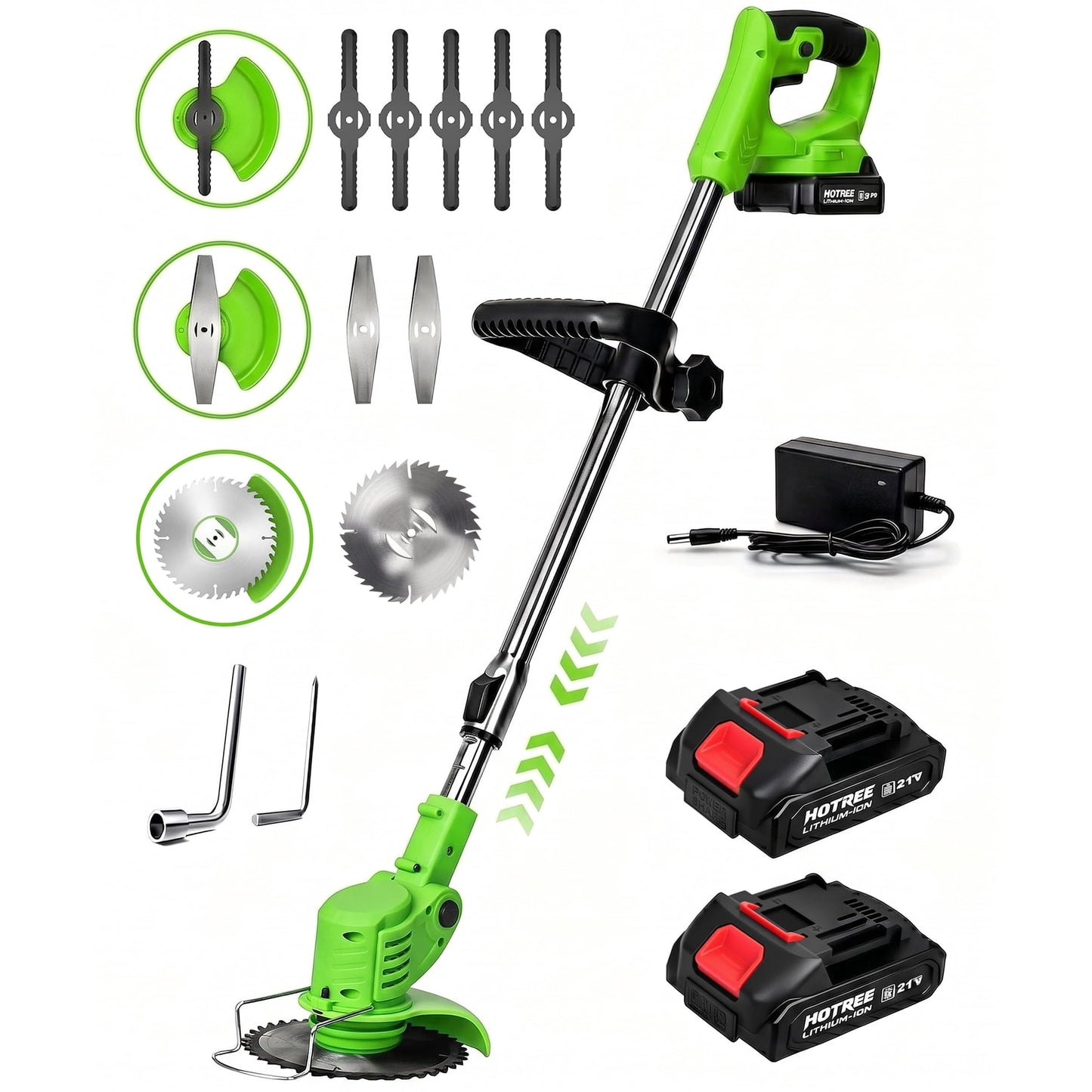 HOTREE 21V Cordless Weed Eater, String Trimmer, Edger & Mower with Battery and Multiple Blades for Lawn & Garden