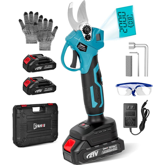 HOTREE Cordless Electric Pruning Shears with 2 Batteries, Adjustable 0.8 to 1.2 Inch Cutting Capacity and LCD Display for Garden