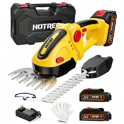 HOTREE Cordless Hedge Trimmer & Grass Shears, 90° Adjustable Head, 25,000 RPM, 2.4 lb, Up to 60 min Runtime