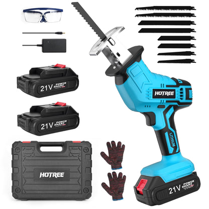 HOTREE Cordless Reciprocating Saw, 2.0Ah Battery x2 , LED Light,Cordless Variable Speed, Blades Kit for Wood/Metal/PVC Cutting