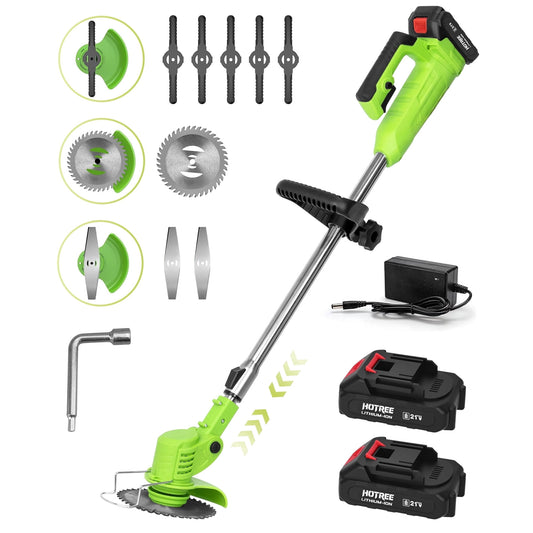 HOTREE Cordless String Trimmer Battery Powered 21V - Trimmer, Edger, and Mower with Multiple Blades for Garden