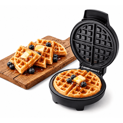ICETear 1000W Round Belgian Waffle Maker, Non-Stick Waffle Iron with Cool-Touch Handle & Indicator Lights