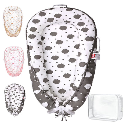 TAYYEE Baby Playmat for 0-24 Months, Portable Infant Lounger with Carry Handle, Gray, 34 x19 Inches