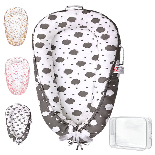 TAYYEE Baby Playmat for 0-24 Months, Portable Infant Lounger with Carry Handle, Gray, 34 x19 Inches