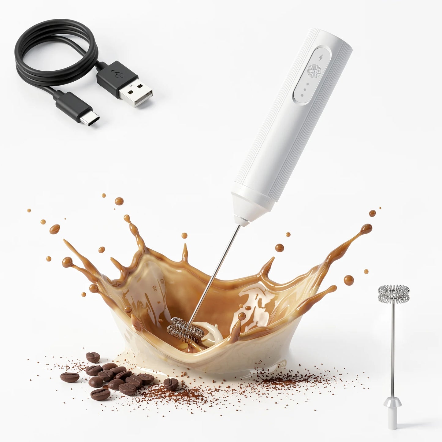 M Buder Milk Frother, Handheld Foam Maker and Electric 3 Speed Rechargeable Coffee Frother Wand, White