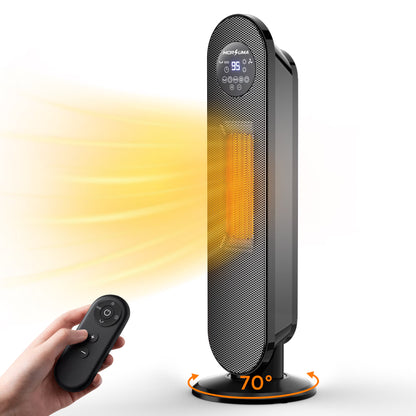 MORSUMA 25" PTC Space Heater, 1500W Ceramic Tower Heater with ECO Mode, Remote Control, 12H Timer, Oscillation, LED Display, Black