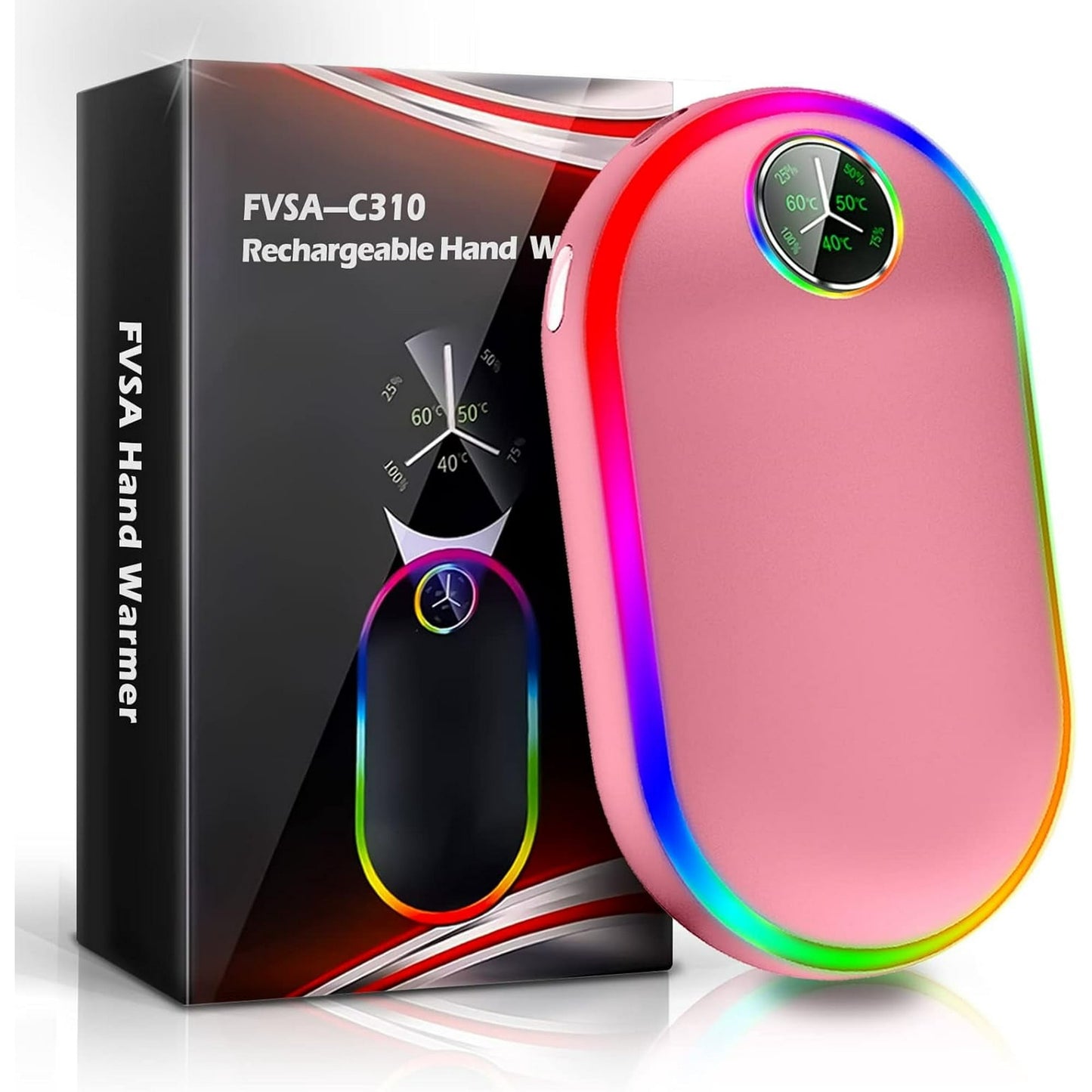 Madala Hand Warmers Rechargeable, 7 Changing Colors Lights Electric Hand Warmers 10000Mah, Electric Portable Pocket Heater, Hunting, Camping- Rose Gold