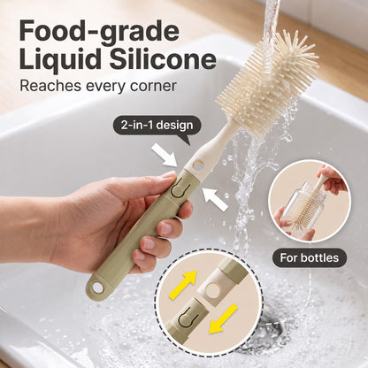 ZNQPLF Bottle Brush, 5-in-1 Baby Bottle Brush Set with Dust-Proof Storage Can, Silicone Bottle Brush Cleaner for Bottles Nipples Straws, Portable Baby Bottle Cleaning Kit, Beige Coffee